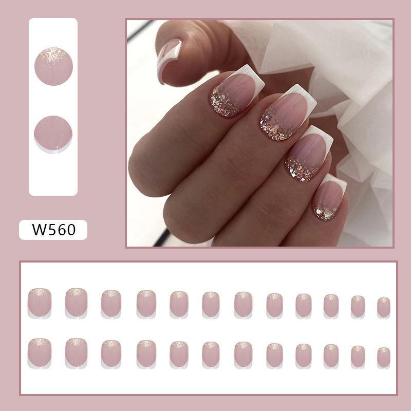 Simple Short White French Glitter Manicure, European And American Pure Desire Manicure, Girl Wearing Manicure