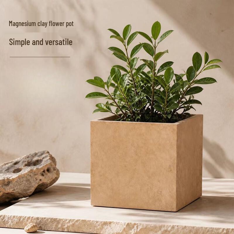 MOJY Square Cement Gray Magnesium Clay Planter