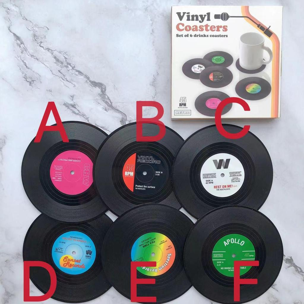 Retro Vinyl Record Non-slip Coaster - Round ABS Plastic Coffee/Tea Cup Mat with Heat Insulation