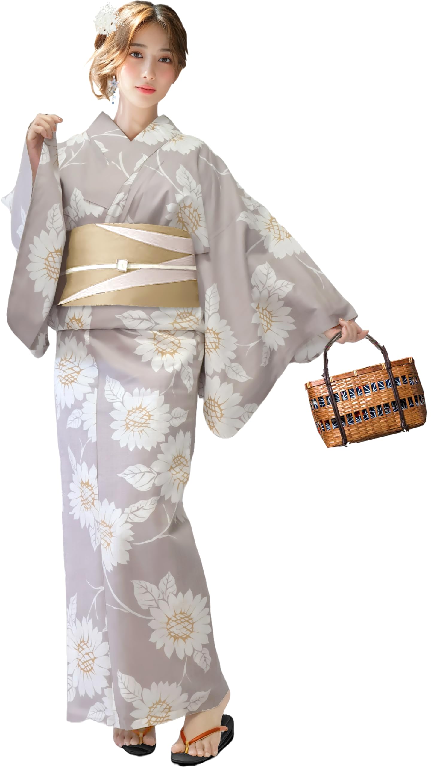 

Комплект юката Aletta domani с легким классическим фестивальным узором «Искры» и подсолнечно-желтым женским двухкомпонентным поясом ханхаба оби, реверсивный, 100% хлопок,