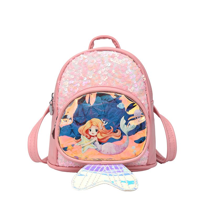Glitter Mermaid With Small Tail Childrens Backpack Adjustable Shoulder Straps