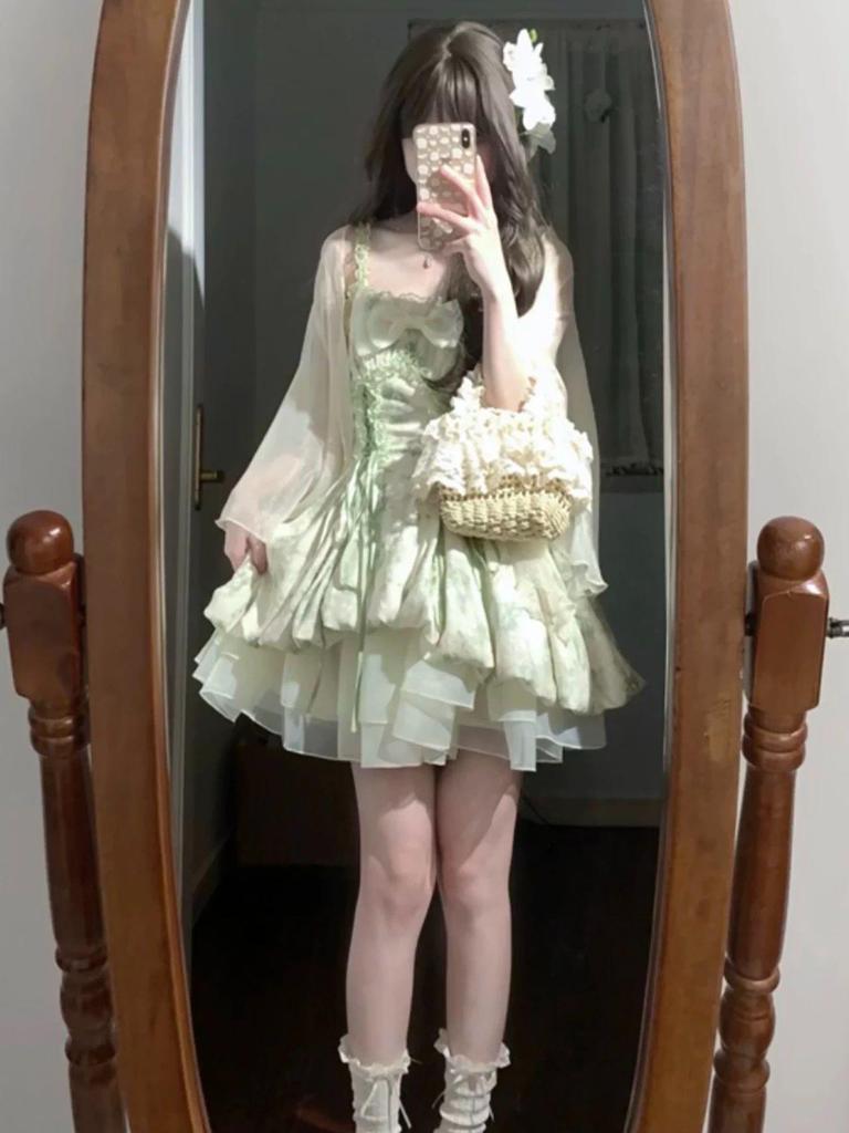 Petite Forest Fairy Dress: Summer Princess Puff Skirt Two-Piece Set for Women