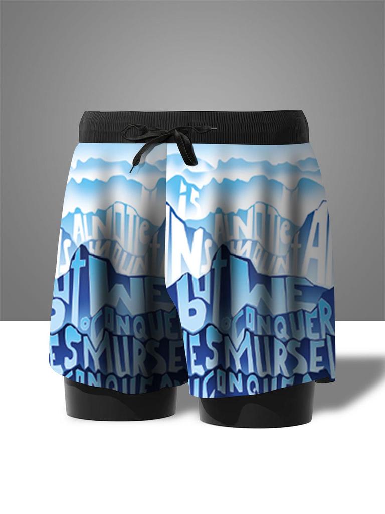 Men's Plus Size Quick-Drying Double-Layer Swim Trunks with Anti-Embarrassment Design