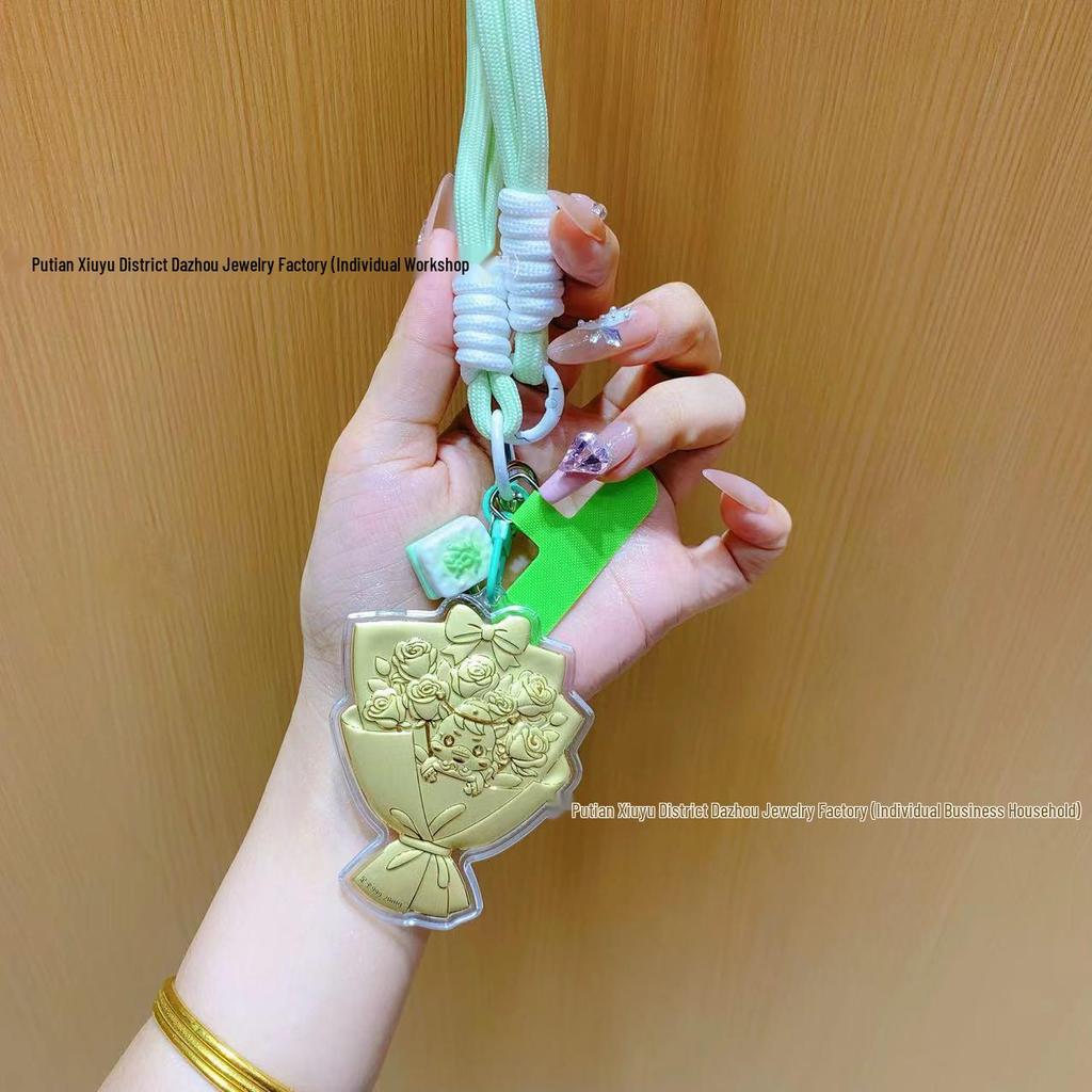 Shuibei 999 Fine Gold National Day Bouquet Pendant Key Charm