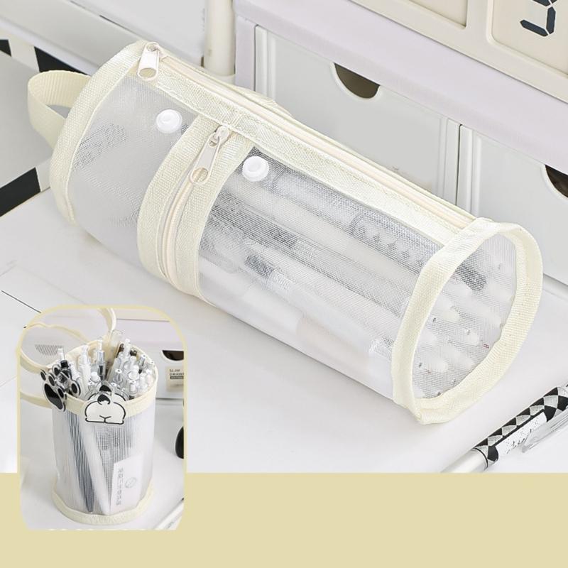 Large Capacity Pencil Bag Cylindrical Pencil Case Pen Pouch Clear Pencil Pouch Pen Case School Office Supplies