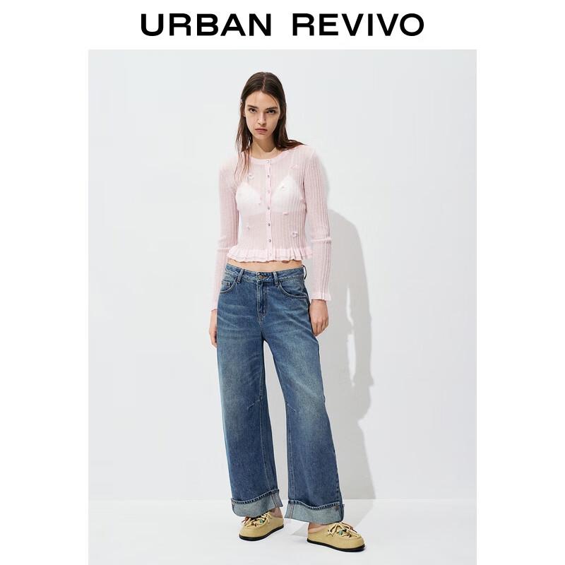 UR 2025 Autumn Women s Retro Washed Rolled Hem Denim Long Pants 25