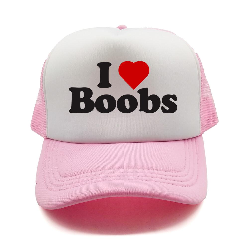 Funny I Love Heart Boobs Boobies Baseball Caps Summer Men Mesh Net Hat Joke Gifts Trucker Cap Outdoor Mesh Net Caps MZ079