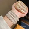Pearl Multilayer Open Cuff Bracelet With Rhinestone Embellishments For Elegant Women