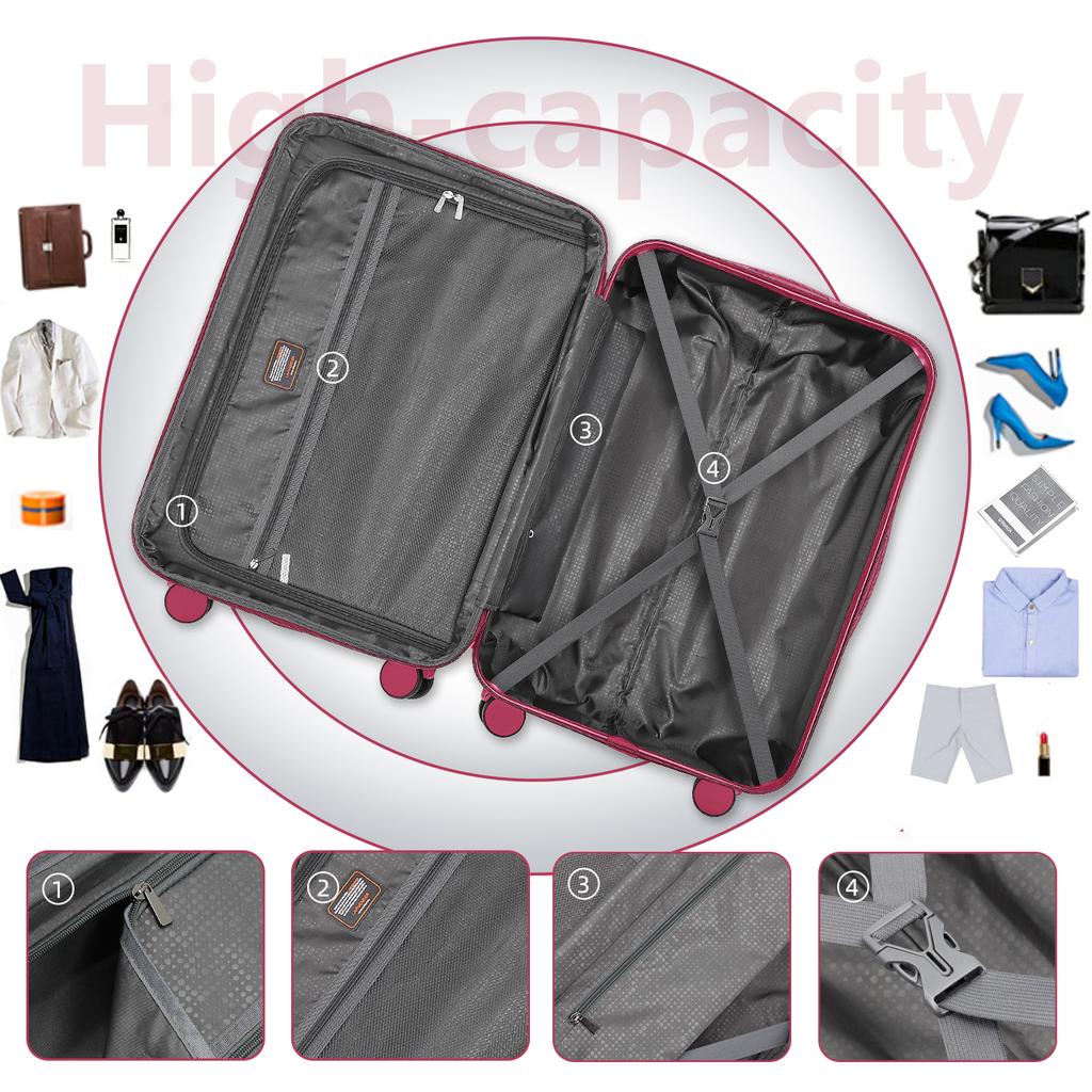 Luggage Sets 6 Piece with Duffel Bags, Hardside Expandable Suitcases with Spinner Wheels TSA Lock, Rose Red