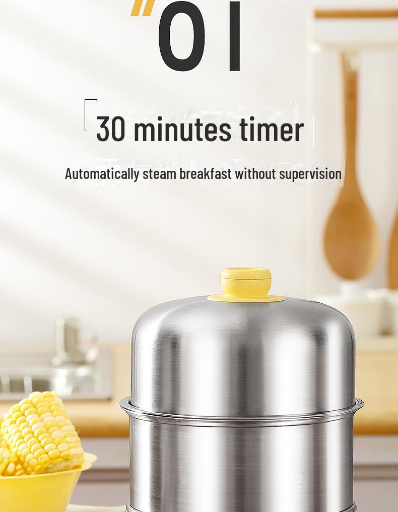 304 Stainless Steel Double-Layer Egg Steamer with Timer & Auto-Off - Household Breakfast Machine