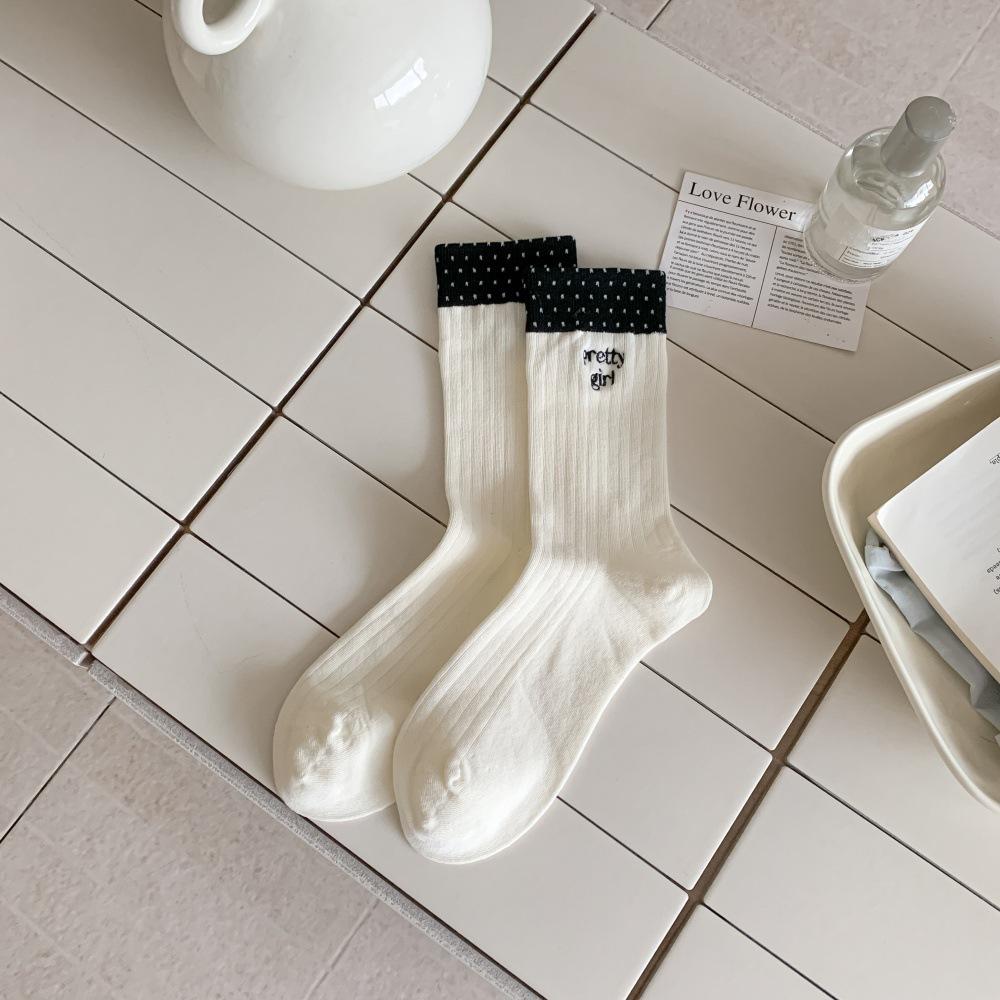 

Socks, Strip-Shaped Contrasting Color Embroidery Happy Rabbit Medium Tube Socks, Wearing Trendy Socks Burgundy One size fits all молоко, білий колір