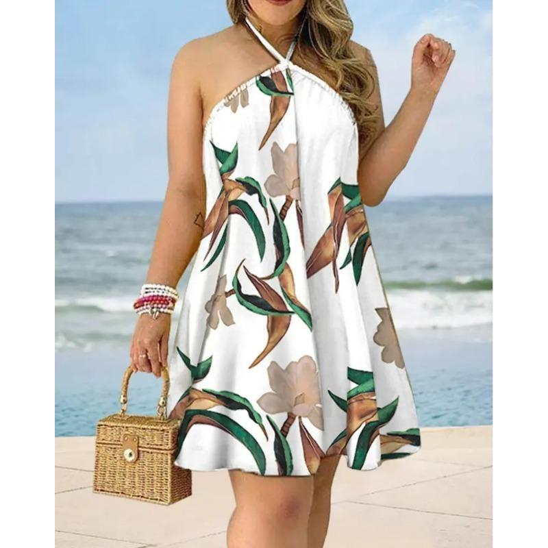 Letní volné dámské šaty s potiskem bez ramínek