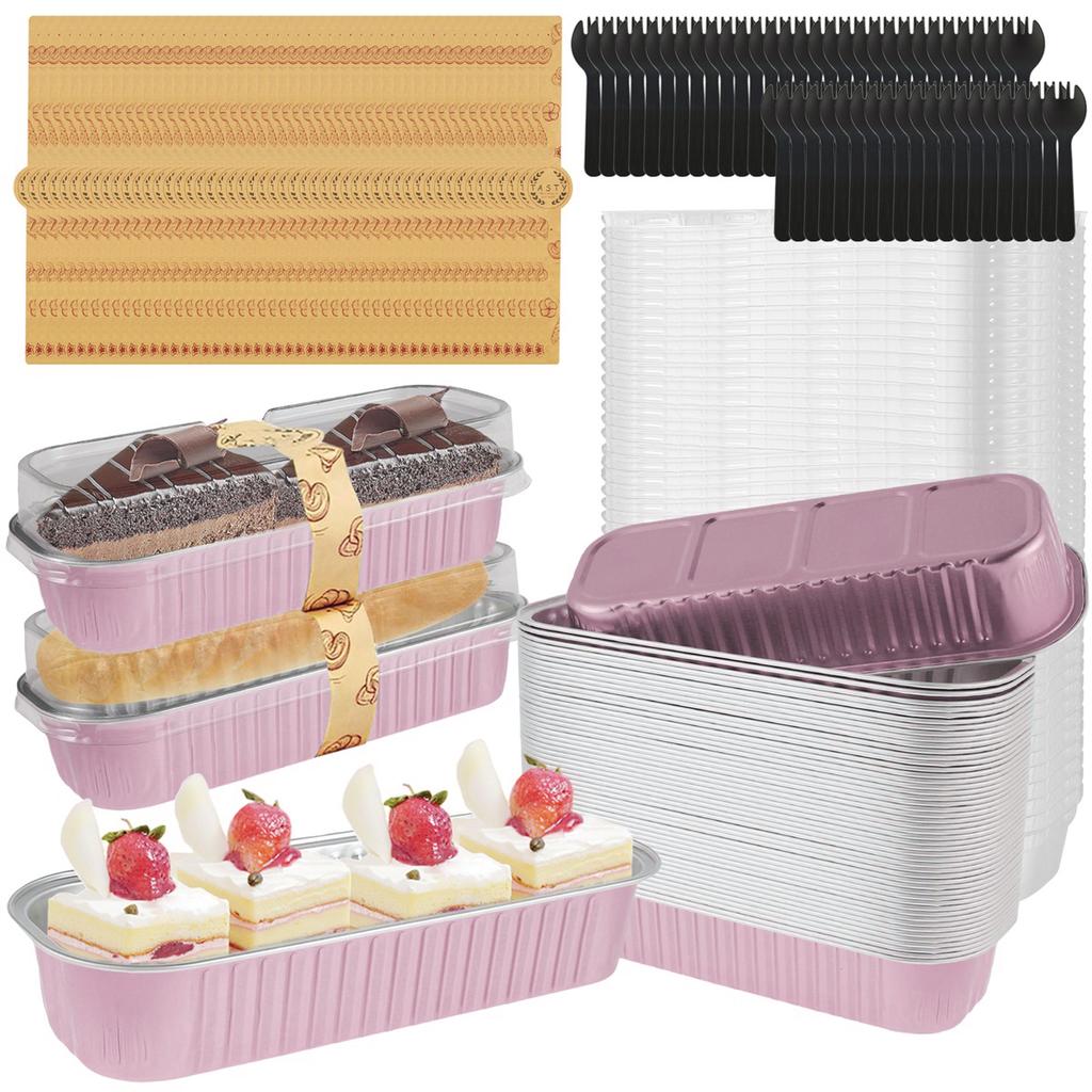 100PC Mini Loaf Pans With Lids Aluminum Foil Baking Pans Tins Containers Disposable Muffin Tins Cupcake Cups Kitchen Accessories