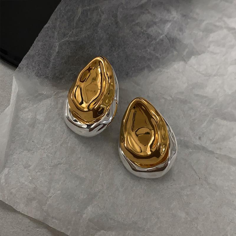 Europe and America Vintage Splice Stud Earrings for Women Two Color Metal Elegent Earrings Removable Delicate Charm Y2K Jewelry