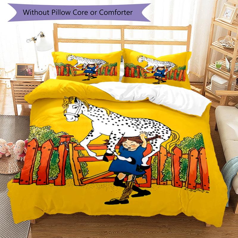 3pcs Pippi Longstocking Pattern Bedding Set Duvet Cover Set Includes Duvet Cover &pillowcases, Perfect All Season Bedroom Decoration & Gift
