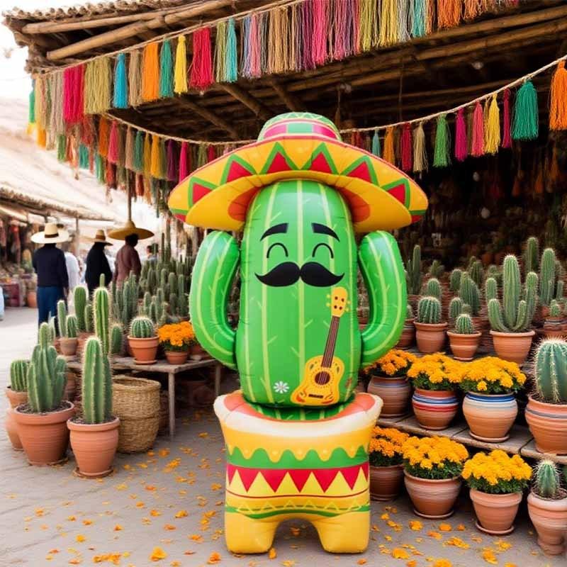 1pc 61-inch Standing Large Base Flowerpot Cactus-Shaped Balloon Mexican Theme Party Atmosphere Decoration Festival Supplies
