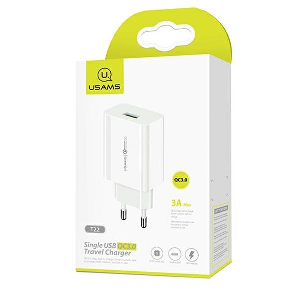 Usams Ład. Siec. 1Xusb T22 18W 3A Qc3.0+ Kabel Usb-C 1M Biały/White (T48) T48Ocln01