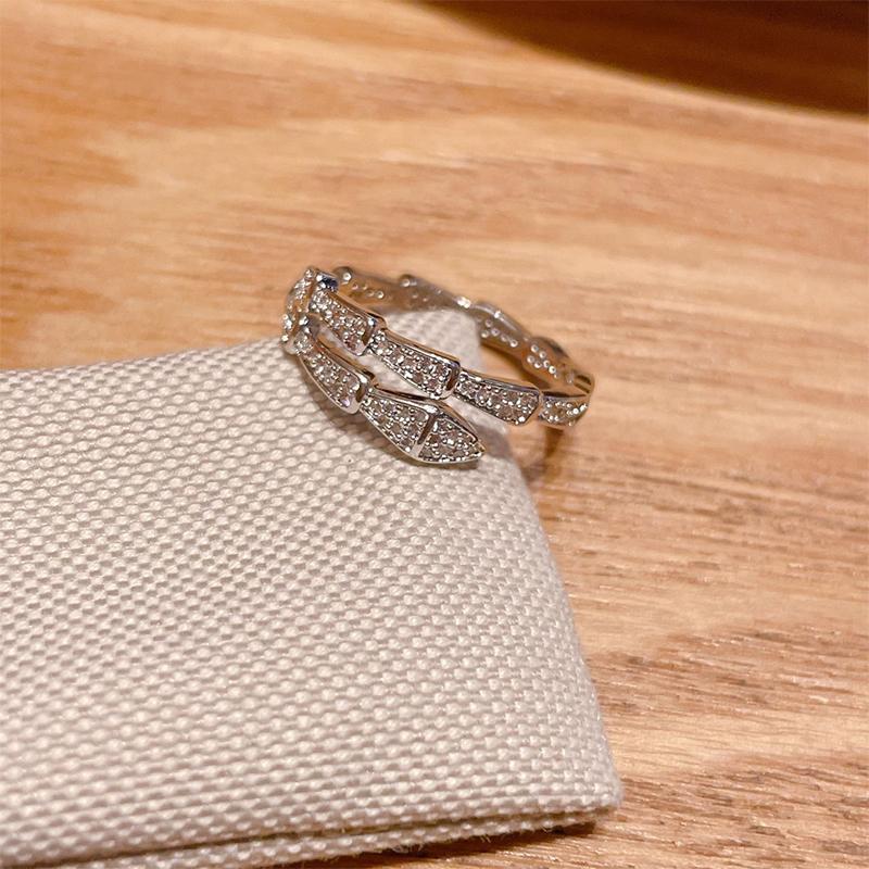 Light Luxury Snake Shape Ring For Women Girl Exquisite Shiny Zircon Opening Adjustable Finger Ring Wedding Jewelry Gifts