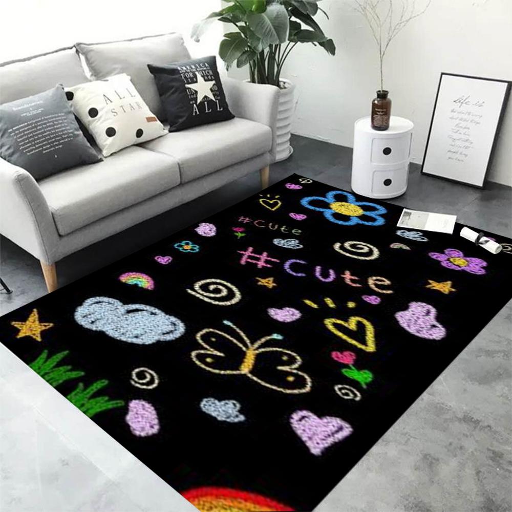 Black Cartoon Print Carpet for Living Room Decor Bedroom Bedside Leisure Area Floor Mats Welcome Rug Gift