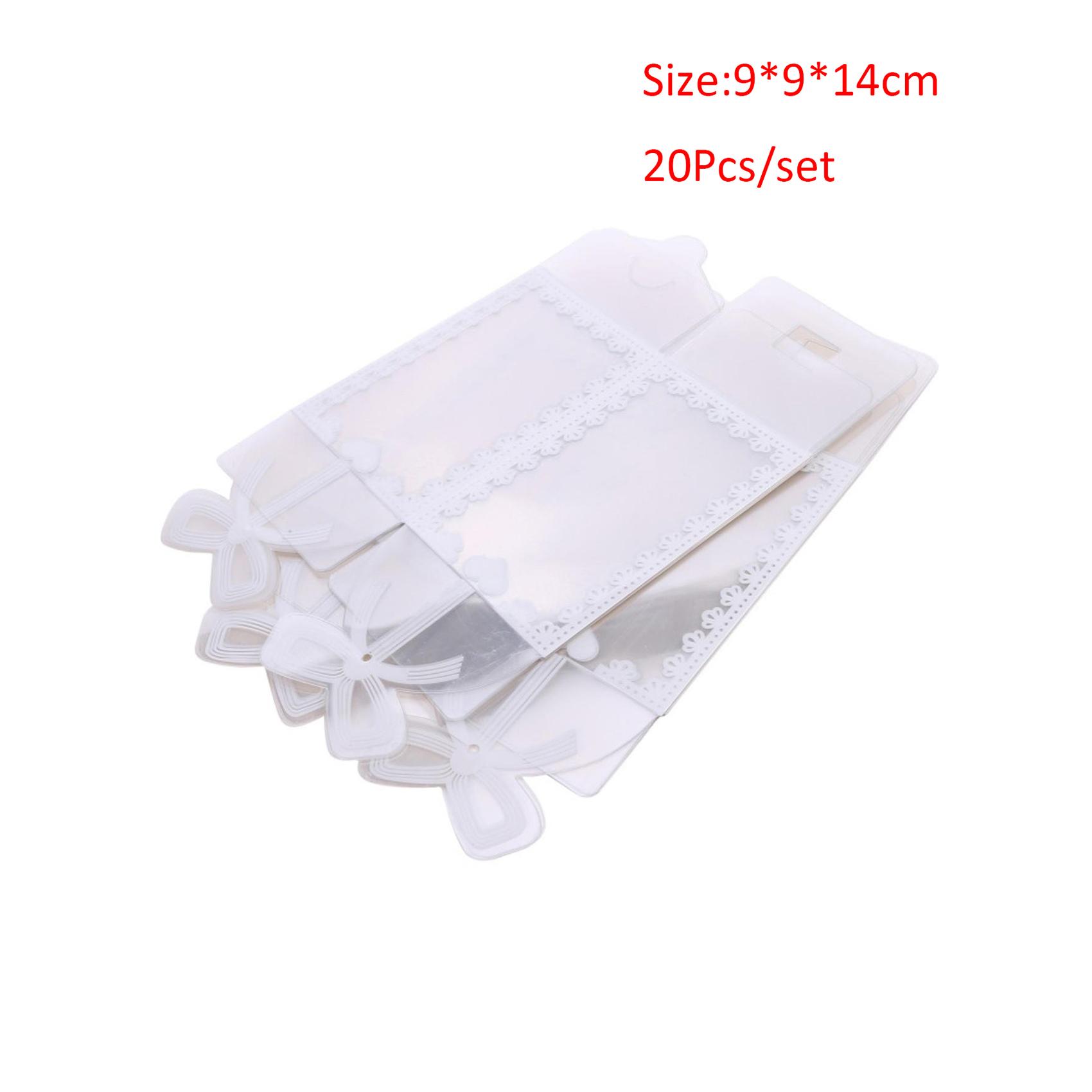 

20 шт. складная прозрачная упаковочная коробка из ПВХ для свадебной вечеринки, контейнер для сладких конфет, прямоугольные коробки 9*9*14
