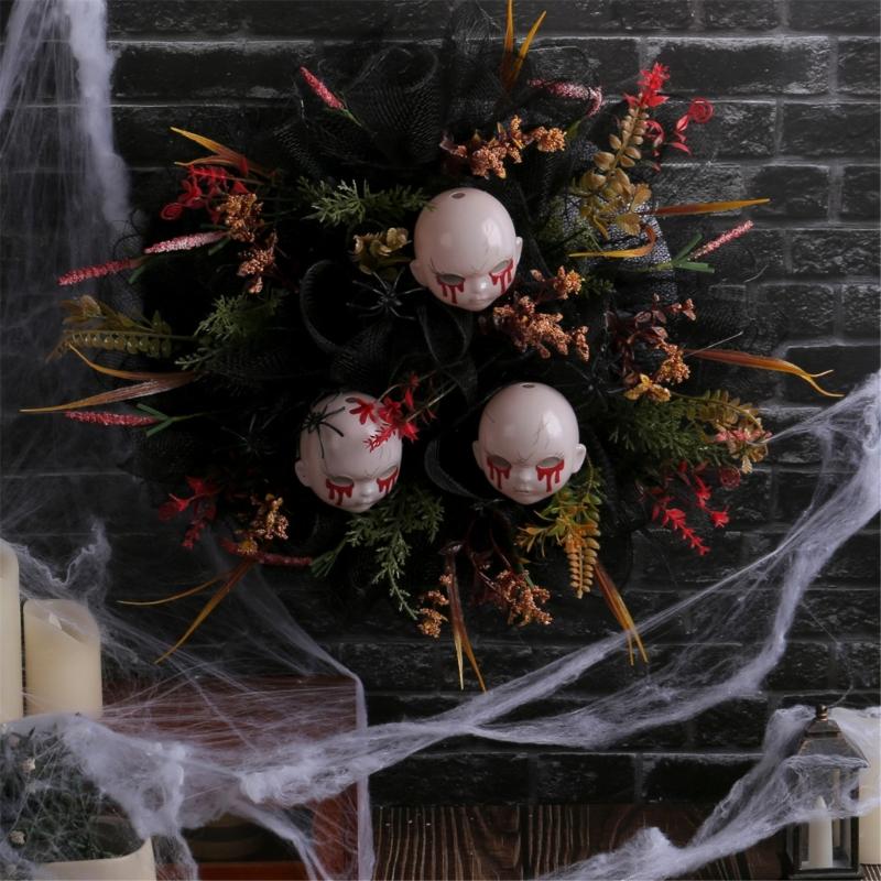 Halloween Skull Wreath Front Door Wreath Artificial Wreath for Front Door Farmhouses Wedding Halloween Decorations