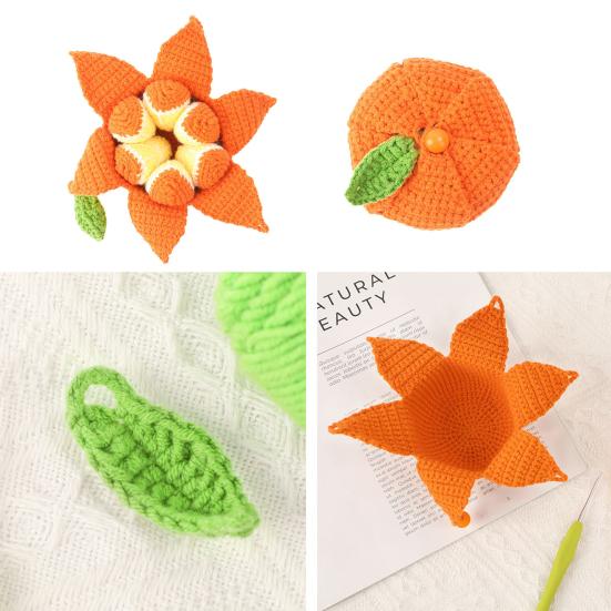 DIY Crochet Peelable Fruit Kit Cute Handmade Knitted Lifelike Orange Fruit Doll with Instruction Yarn Hook for Beginners Handicraft Lovers