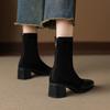Krazing Pot Microfiber Flock Round Toe Med Heels Elastic Boots Size 43 Slip On Women Patch Work Ankle Boots