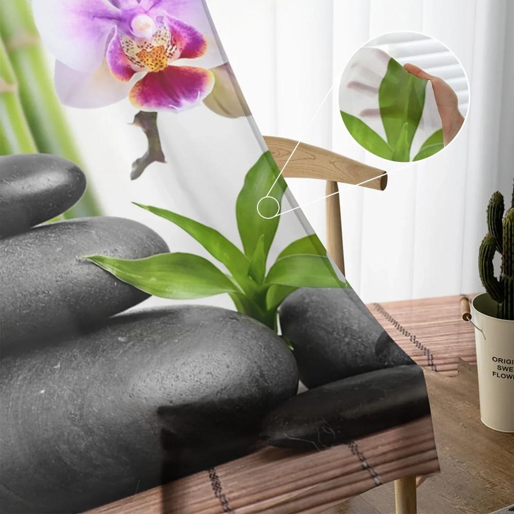 Bamboo Orchid Zen Flower Sheer Drapes Living Room Window Curtains For Bedroom Kitchen Home Decoration Curtain Panels
