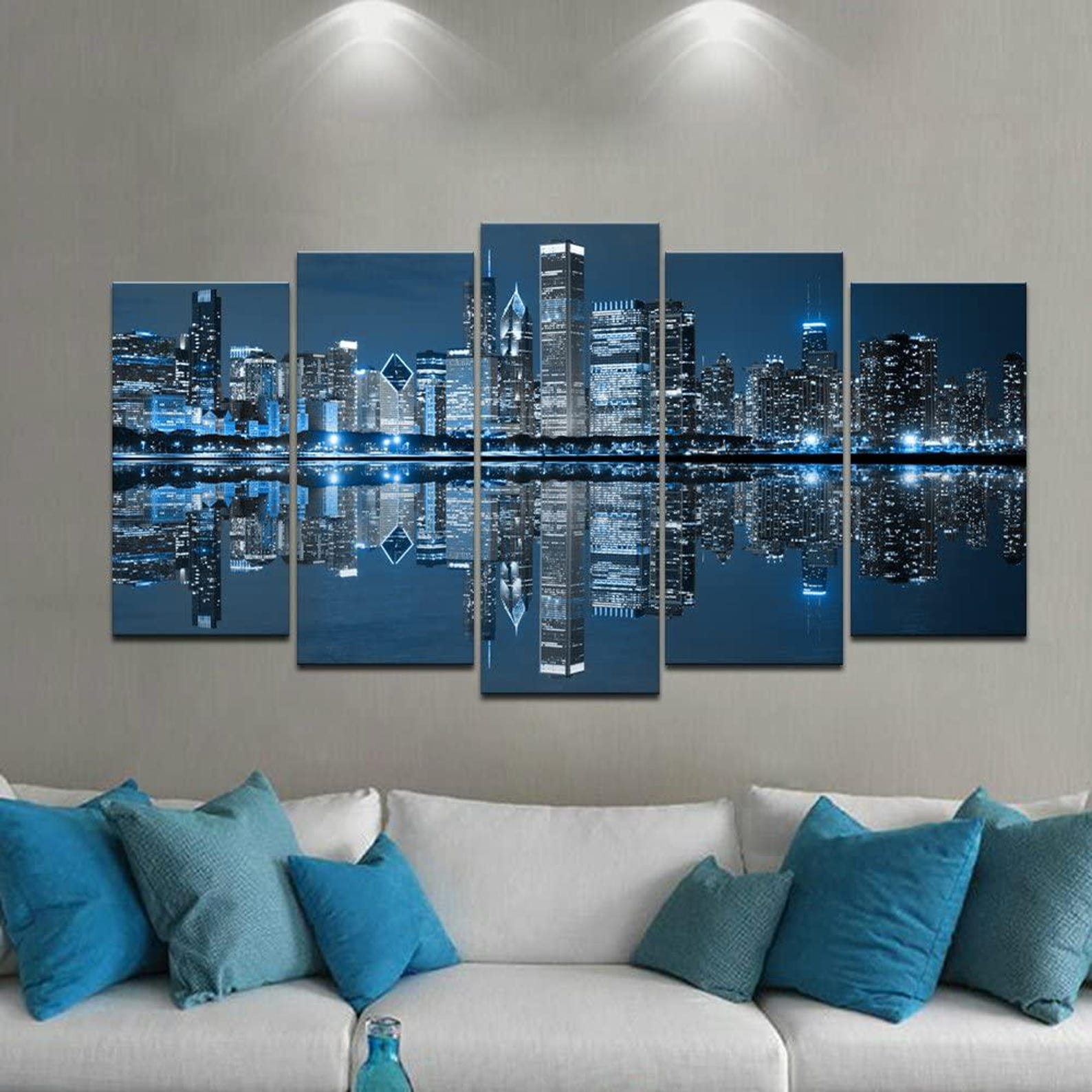 

Chicago Skyline Canvas Print, 5-Panel Modern Wall Art 20X35 20X45 20X55CM