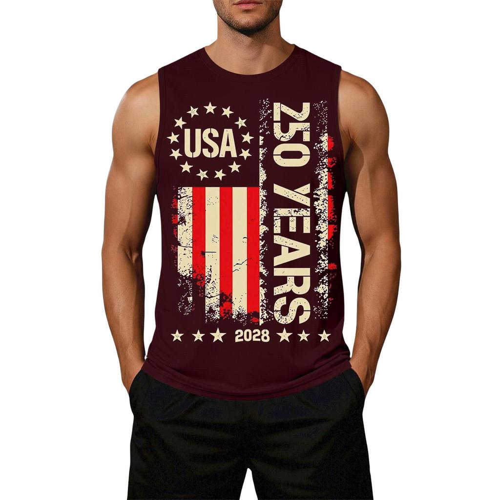 Men's Loose Fit Sleeveless Casual Top Flag Print Semi-Quincentennial USA 250 Years Graphic Tank Shirt Summer Wear