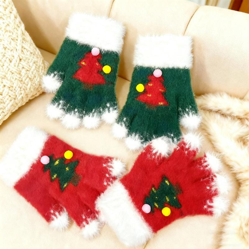 1Pair Cute Christmas Holiday  Gloves for Women Men,Warm Winter Thermal Knit Cartoon Gloves,Cold Weather Outdoor Cycling Mittens