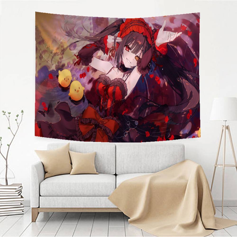 Tokisaki Kurumi Cartoon Printed Large Wall Tapestry Art Science Fiction Room Home Decor Decor Blanket