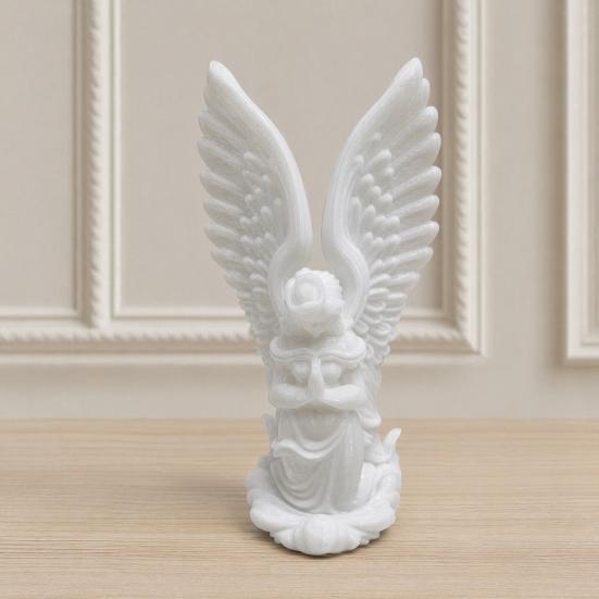 3D Printed Kneeling Angel Statue, Praying Cupid Figurine with Delicate Wings, Compact Matte White Desktop Ornament for Home Decor, Shelf, Nightstand