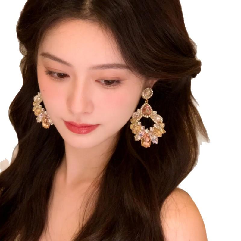 Korean Style Rhinestone-Inlaid Luxury Teardrop Earrings