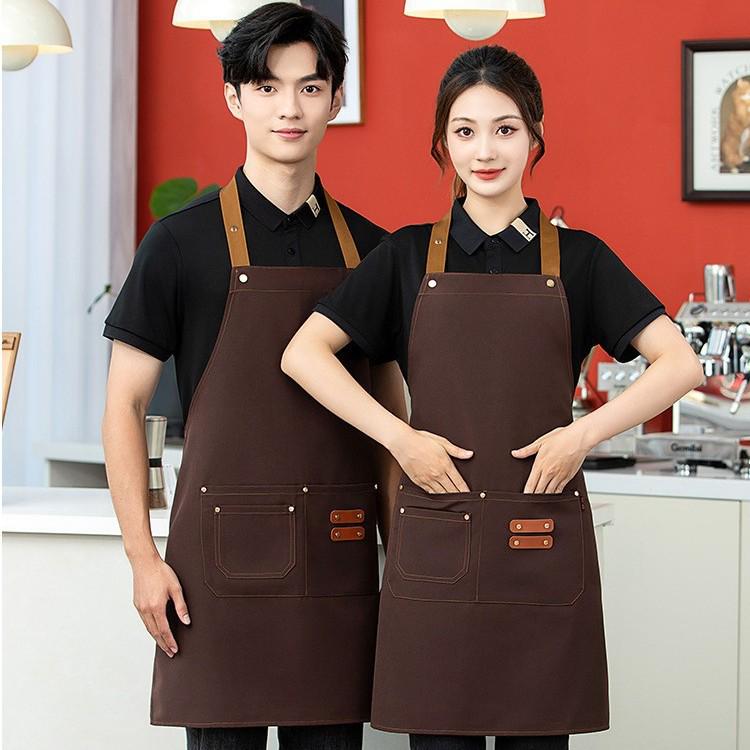 Adjustable Waterproof Canvas Apron with Logo Print for Kitchen and Restaurant Use темный кофе