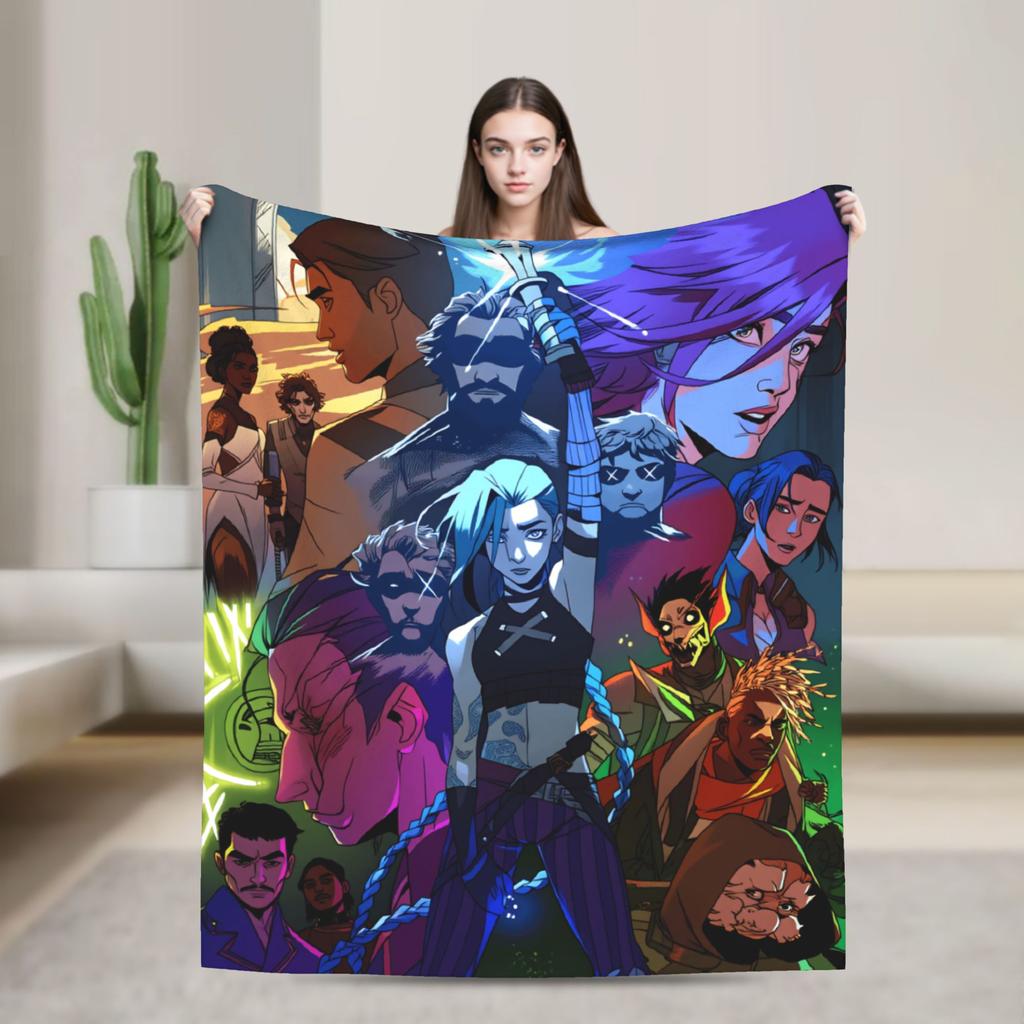 Arcane Flanelldecke Viktor Spiel Anime Jinx Jayce Jesus Sevika Weiche Warme Überwurfdecke für Schlafzimmer Bettdecke Sofabettbezug