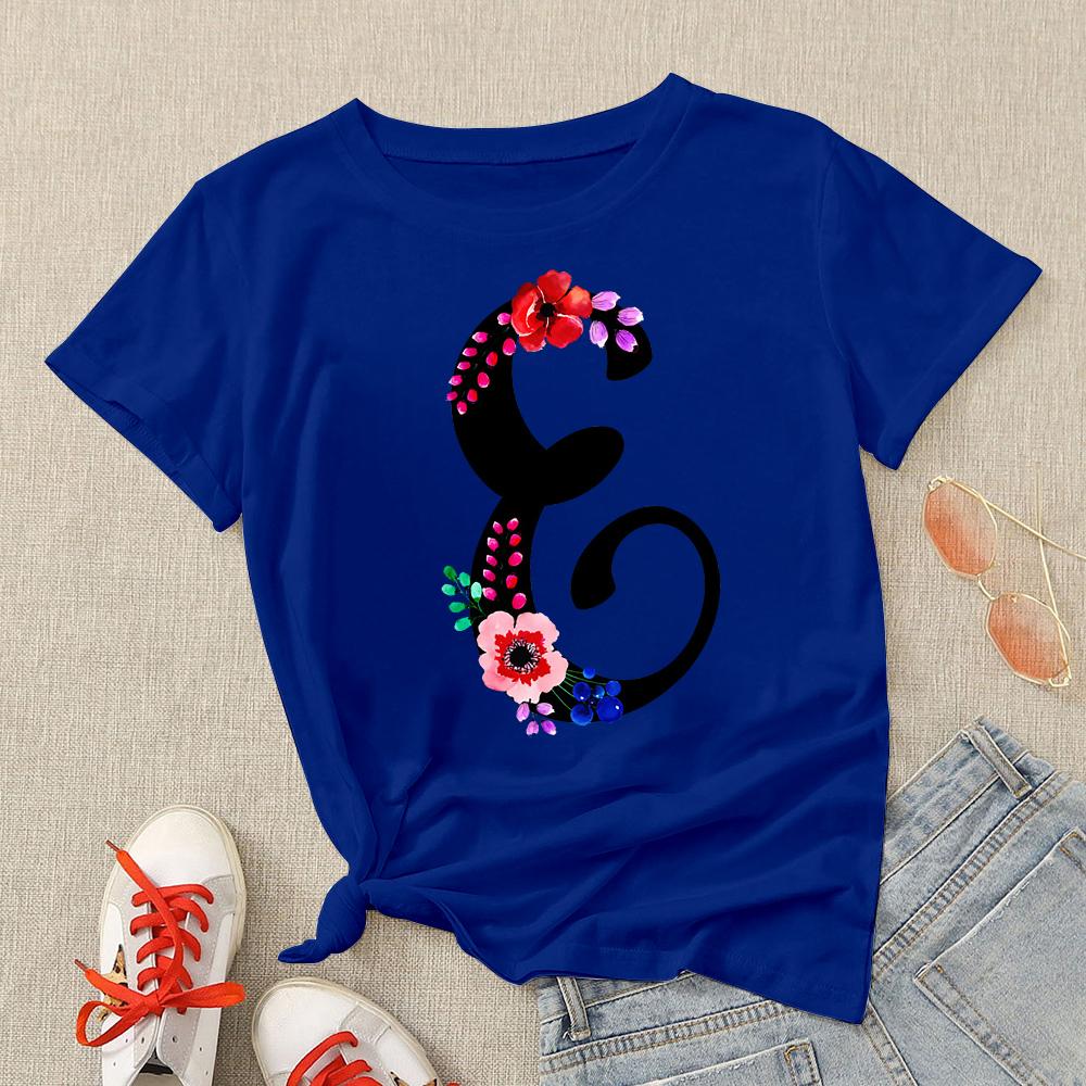 Flower And Letter E Red Printed Womens Tshirts Top Tee Exquisite Simplicity Style T