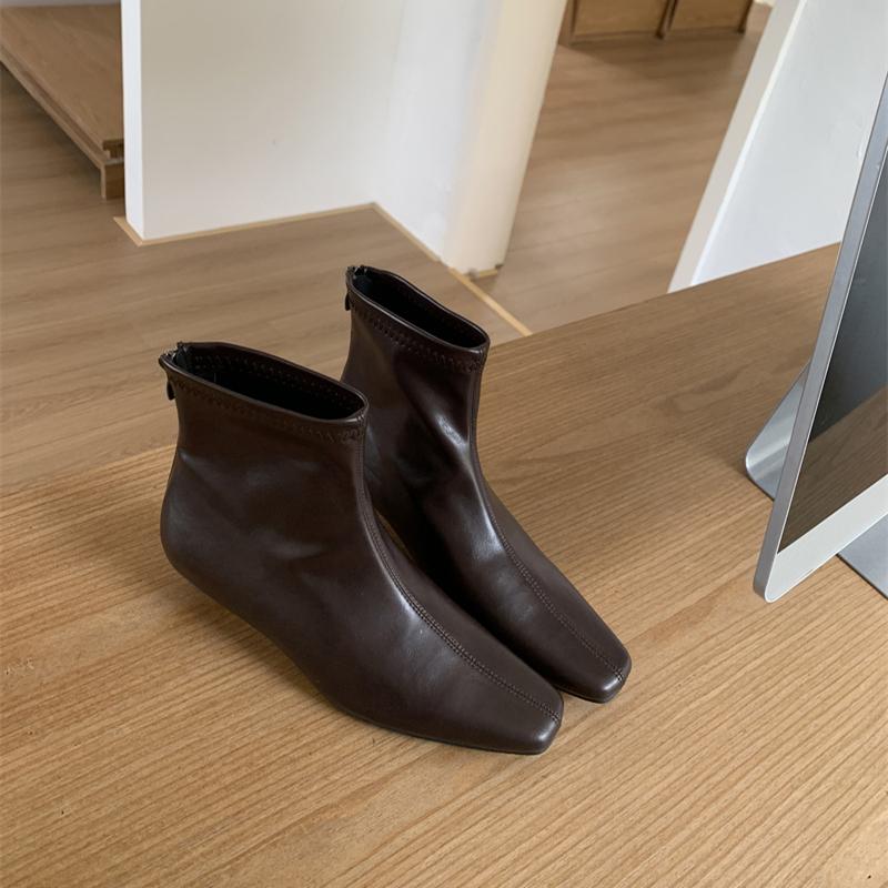 Autumn Design Soft Leather Women Slim Ankle Boots Elegant Low Heels Shoes Modern Short Botas Para Mujer