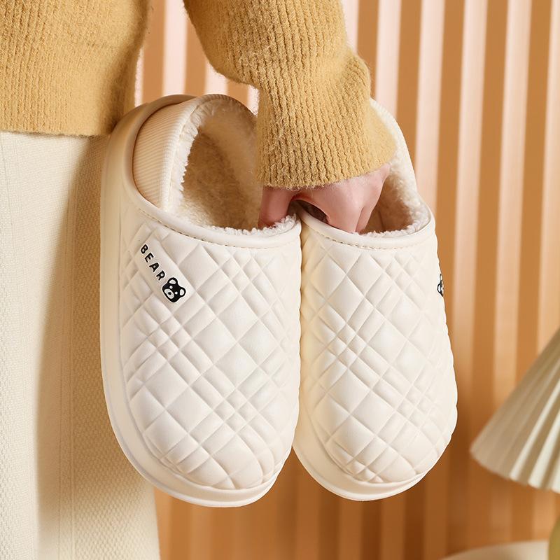 Bag heel cotton slippers velvet autumn and winter men's plush couple home warm confinement shoes supermarket
