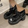 Damskie Buty Mary Jane Okrągły Nosek Platforma Grube Obcasy Styl Brytyjski Kokardki Eleganckie Grube Obcasy Damskie Buty Ślubne Wsuwane Mokasyny