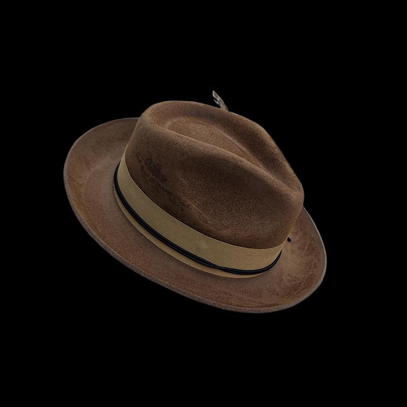 Old Retro Sheep Felt Hat Feather Decorative Wool Top Hat British Teardrop Top Hat
