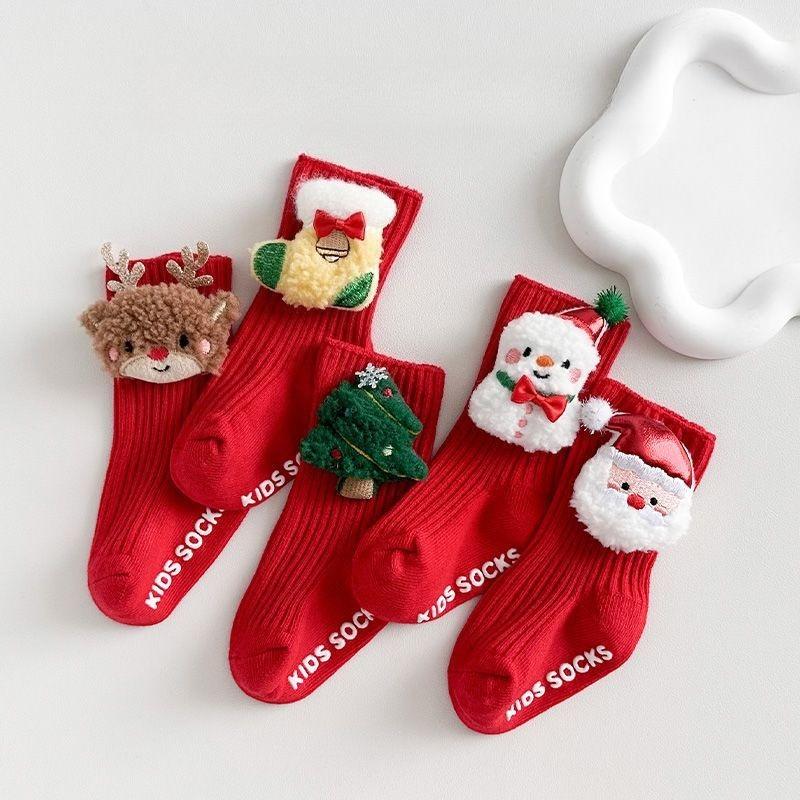 1 Paar Baby-Weihnachtssocken für Kinder Herbstsaison Kalte Jahreszeit Kleinkind Anti-Rutsch-Bodensocken Kinder Festliche Nikolaus Beinwärmer 0-5 Jahre
