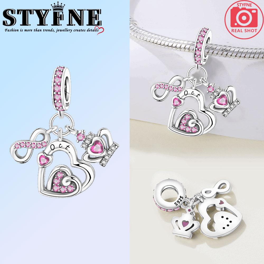 Copper Colorful Month Heart Zircon Birthday Stone Charms Beads Pendant For Original Bracelet Woman Girl Jewelry