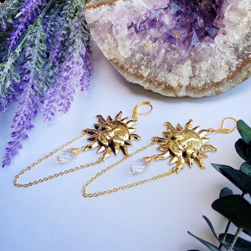 Sun Goddess Bohemian Crystal Earrings With Gold Plating For Women And Men