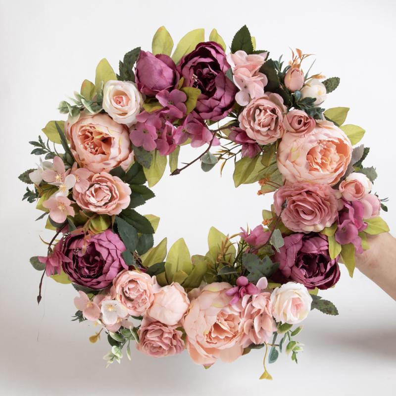 Artificial Peony Wreath Garland Rattan Home Decor Wedding Wreath Flower Home Door Decoration Wedding Centerpieces For Tables