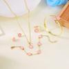 Romantic Pink Cherry Blossom Clavicle Chain Jewelry Set For Women Elegant Sweet Rose Flower Necklace Earrings Set Wedding Gift