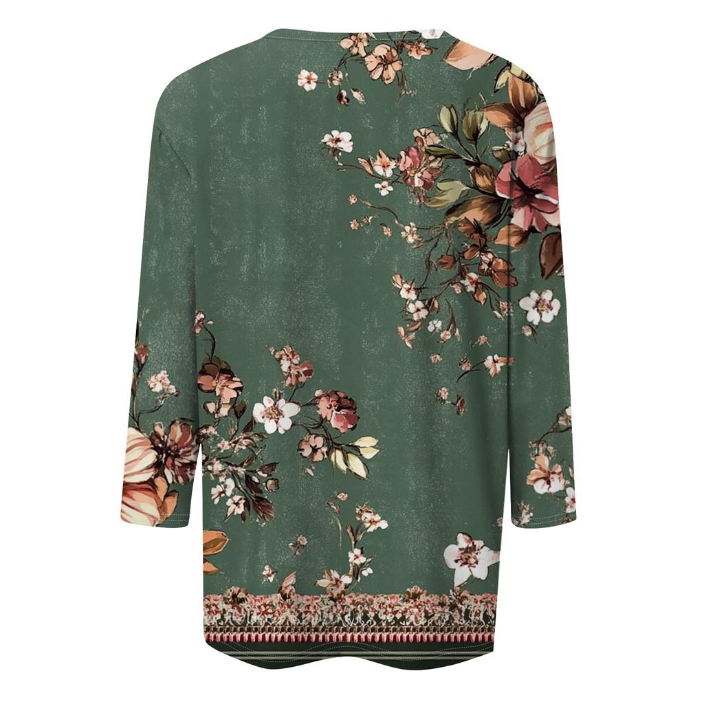 Women's T Shirt Tee Print 3/4 Sleeve Daily Weekend Fashion Basic Square Neck  Regular Top