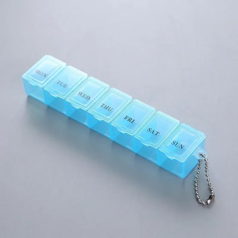 

7-day pill box, weekly pill rack storage container, container box, pill box separator, 3-color pill box, storage container, stor синий