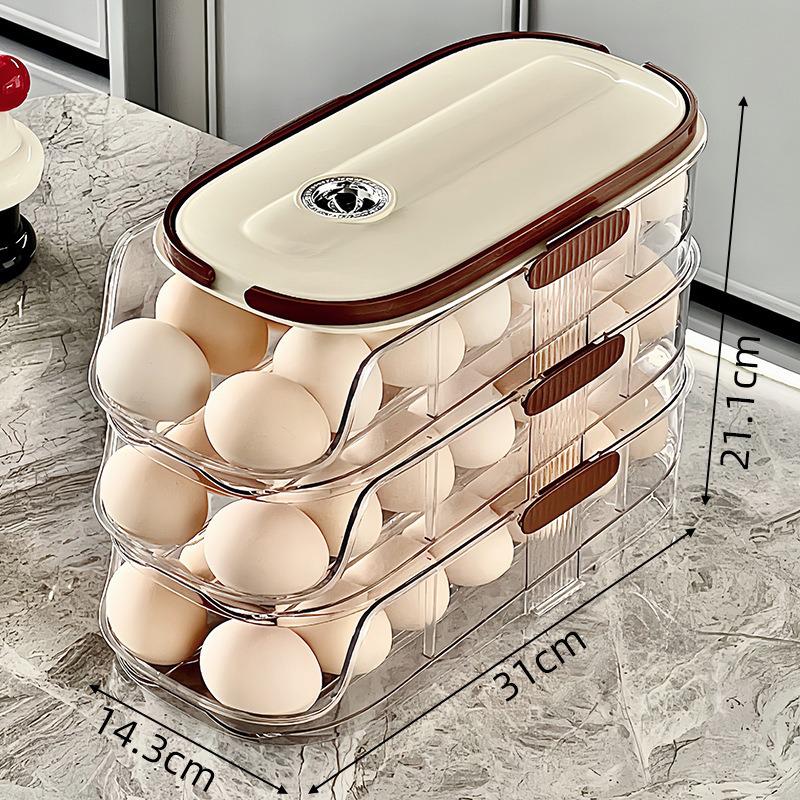 Food-Grade Slide-Out Refrigerator Egg Holder: Automatic Rolling Fresh-Keeping Storage Box