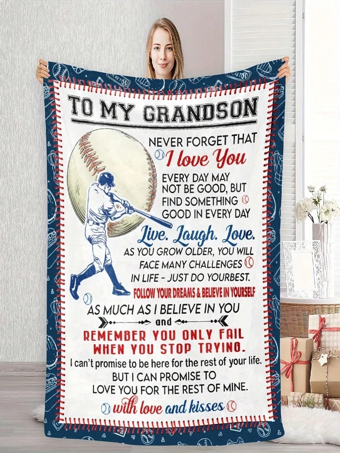 

Cozy Grandson Baseball-Themed Flannel Blanket With Heartfelt Message - Soft, Warm, And Motivational Gift For Youngsters, Perfect 75X95CM серый